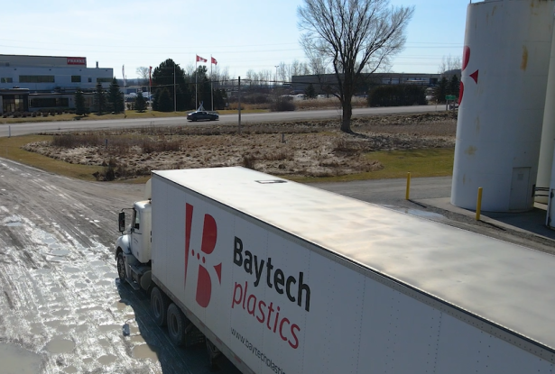Baytech Plastics truck handling plastics manufacturing logistics.