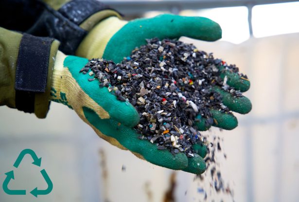 Plastic pellets being recycled into immediate production.