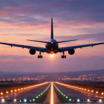 Aircraft landing at runway representing Canadian defence and aerospace manufacturing supply chain