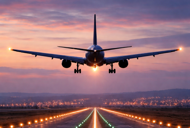 Aircraft landing at runway representing Canadian defence and aerospace manufacturing supply chain