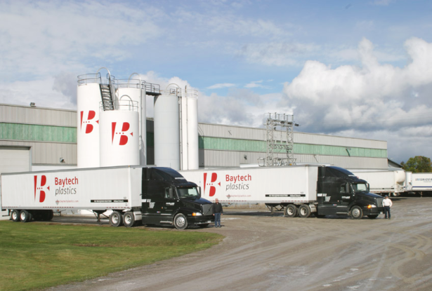 Baytech trucks outside of the Ontario based plastic manufacturing facility